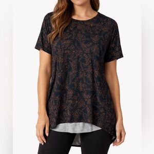 LuLaRoe Irma Tunic Top Navy Blue Copper Floral High Low Size S NWT